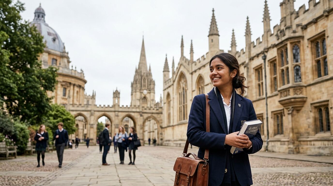 UK university campus and city landmark illustration